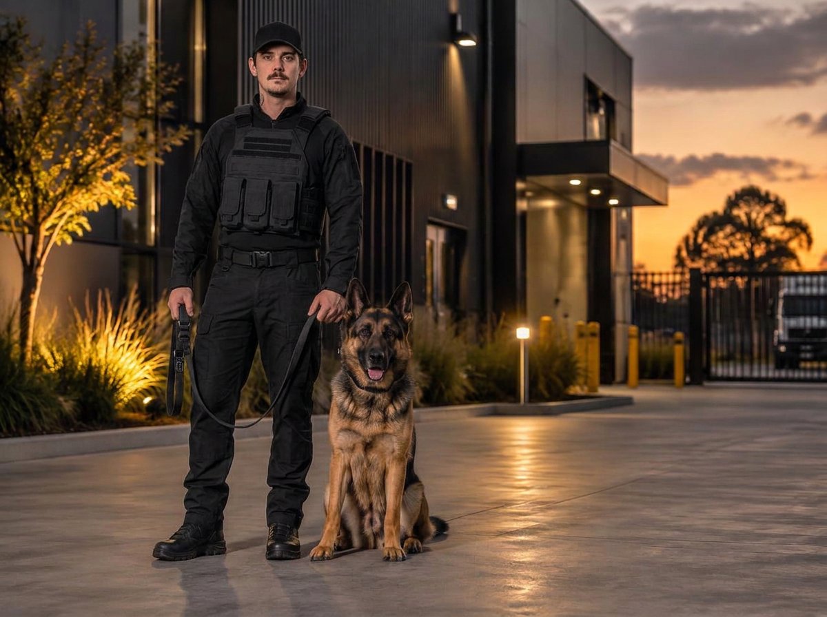 German Shepherd with a professional security handler